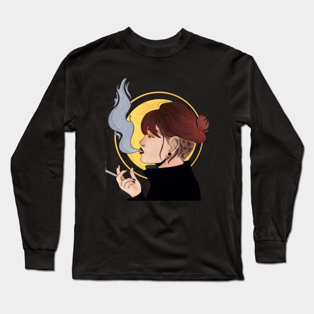 Smoking Lady Long Sleeve T-Shirt by tardisgrump